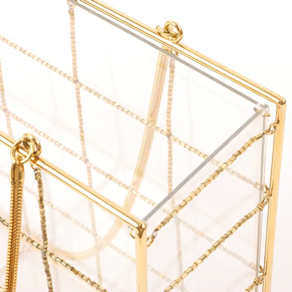 CHANEL Beads Chocolate Bar Logo Charm Chain Shoulder Bag Clear