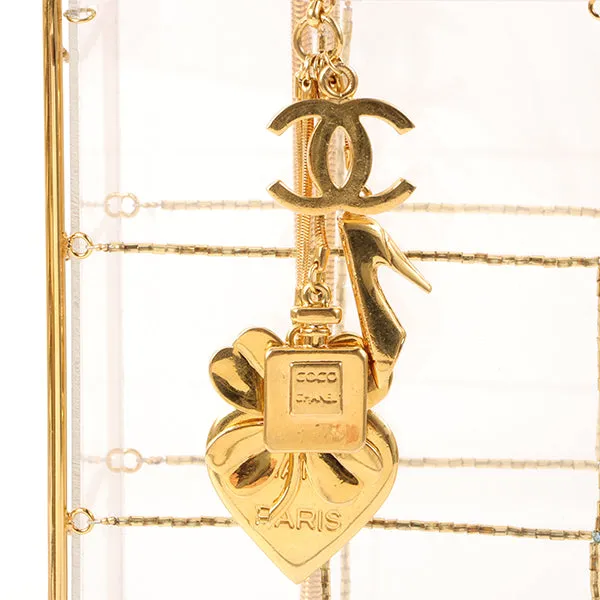 CHANEL Beads Chocolate Bar Logo Charm Chain Shoulder Bag Clear