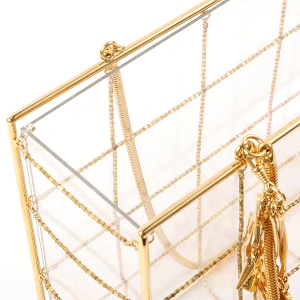 CHANEL Beads Chocolate Bar Logo Charm Chain Shoulder Bag Clear
