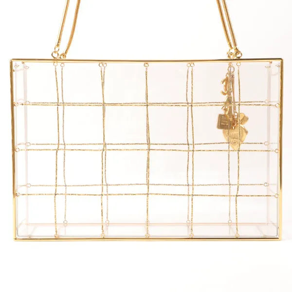 CHANEL Beads Chocolate Bar Logo Charm Chain Shoulder Bag Clear