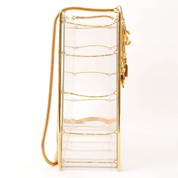 CHANEL Beads Chocolate Bar Logo Charm Chain Shoulder Bag Clear