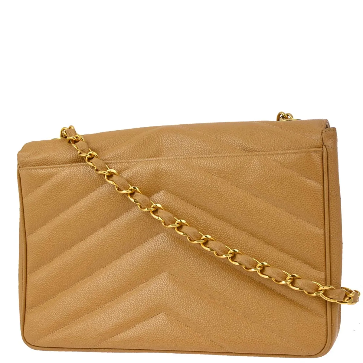 Chanel Beige Caviar Chevron Chain Shoulder Bag