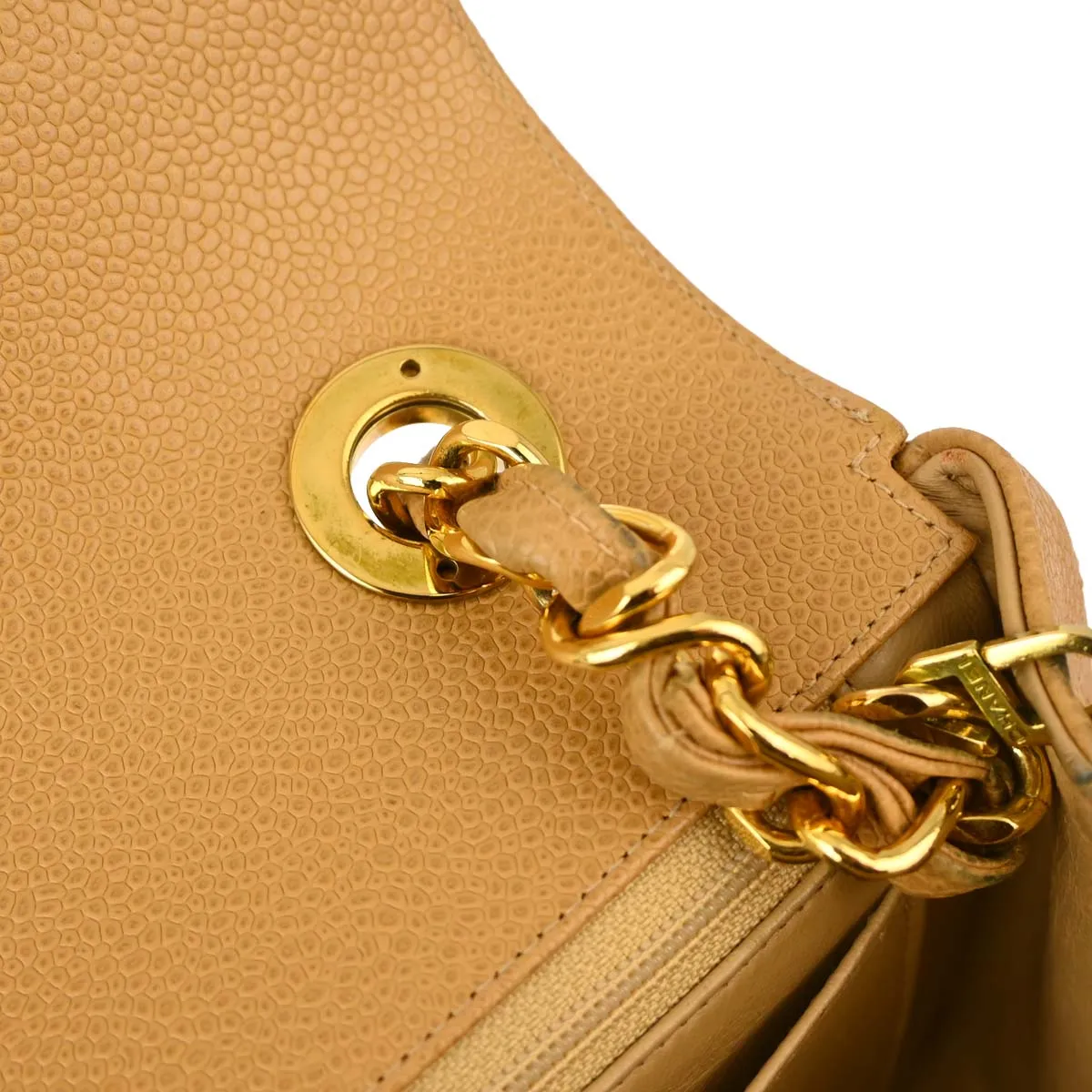 Chanel Beige Caviar Chevron Chain Shoulder Bag
