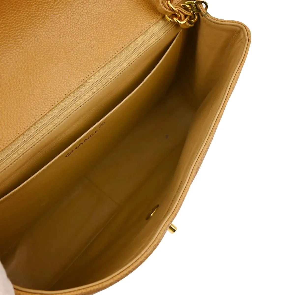 Chanel Beige Caviar Chevron Chain Shoulder Bag