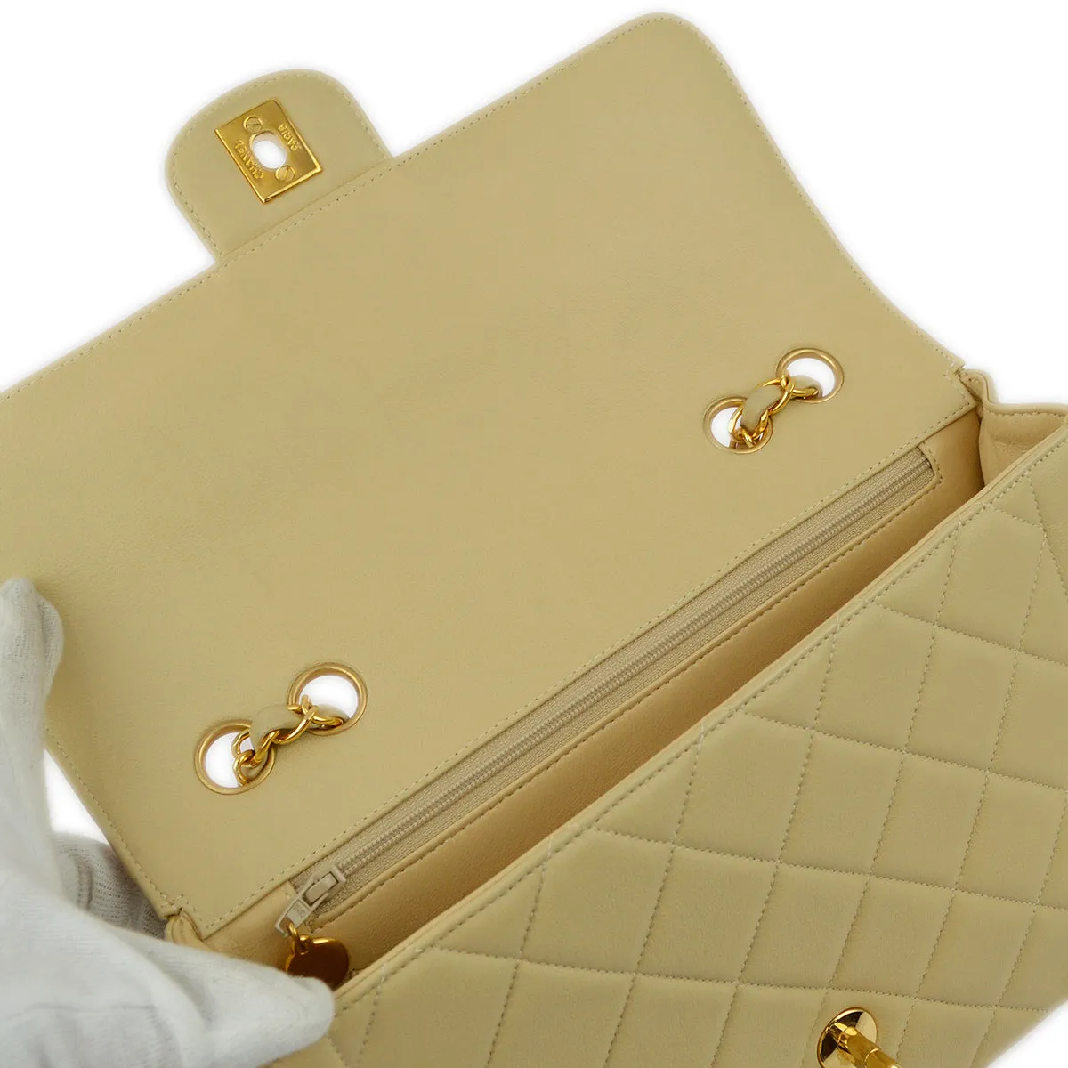 Chanel Beige Lambskin Single Flap Shoulder Bag