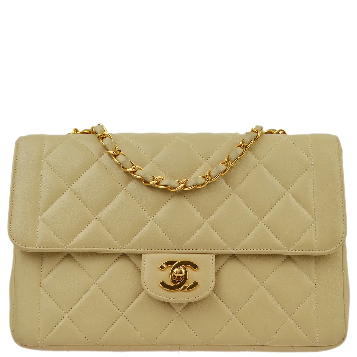 Chanel Beige Lambskin Single Flap Shoulder Bag