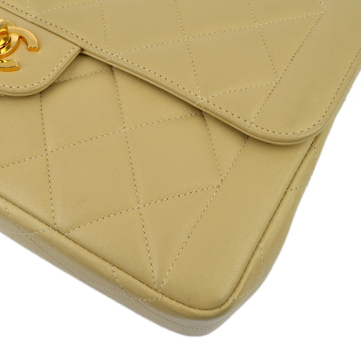 Chanel Beige Lambskin Single Flap Shoulder Bag