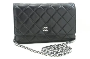 CHANEL Black Classic Wallet On Chain WOC Shoulder Bag Lambskin SV
