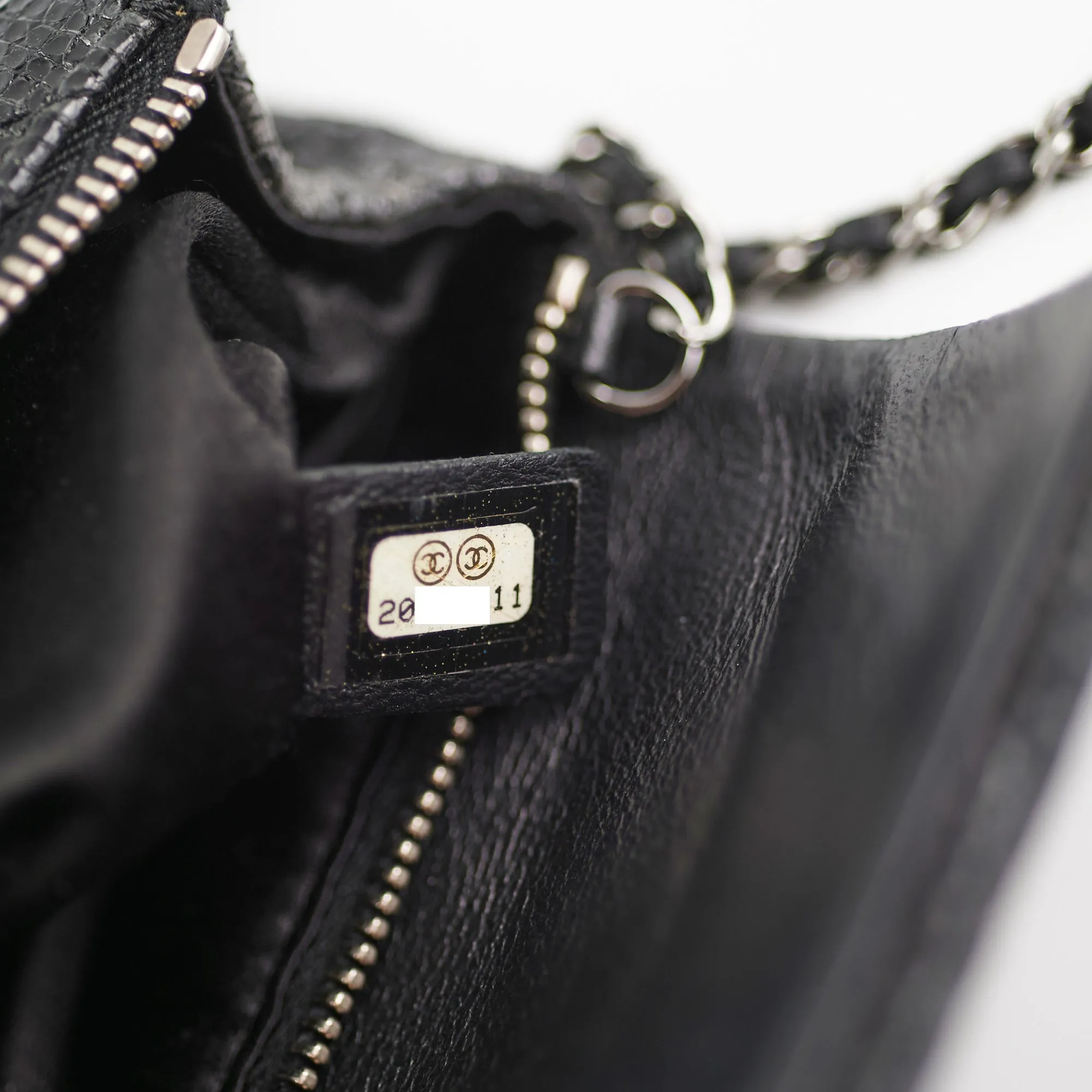 Chanel Black Glittered Calfskin Chain Crossbody Shoulder Bag Wallet Black