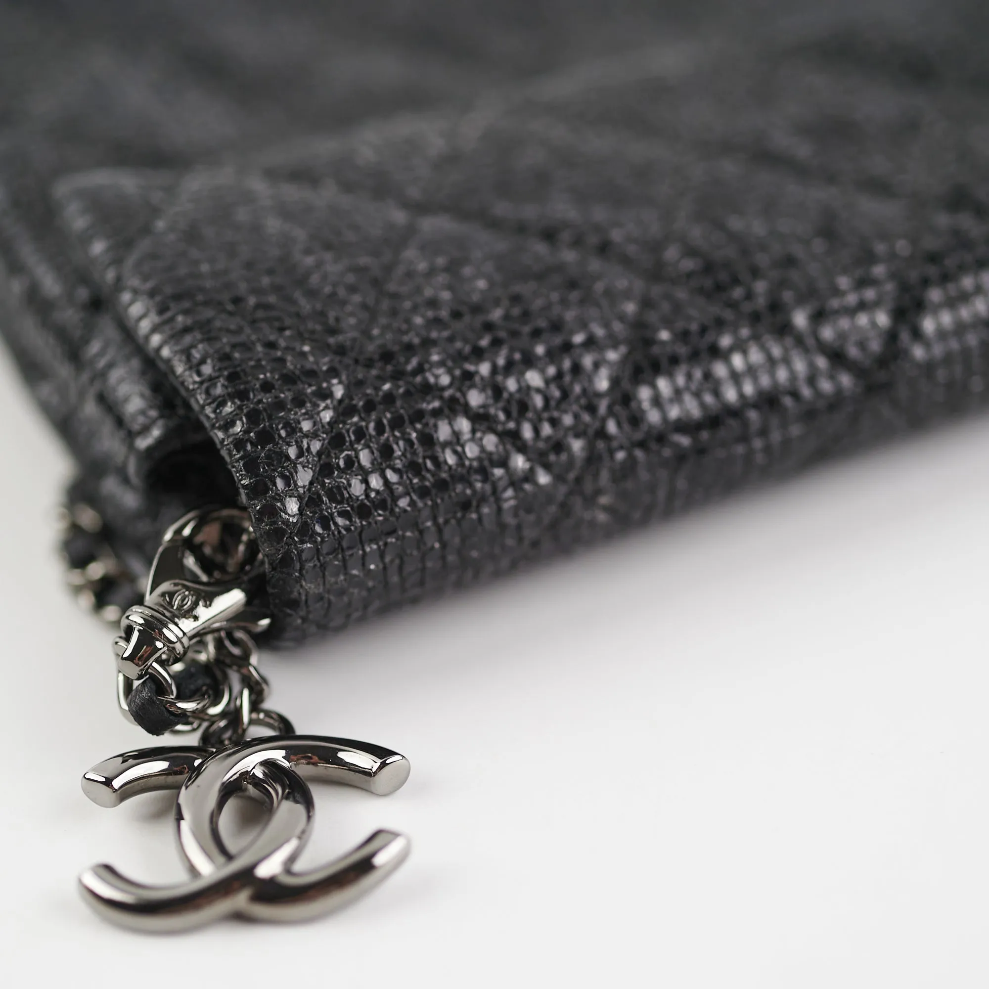 Chanel Black Glittered Calfskin Chain Crossbody Shoulder Bag Wallet Black