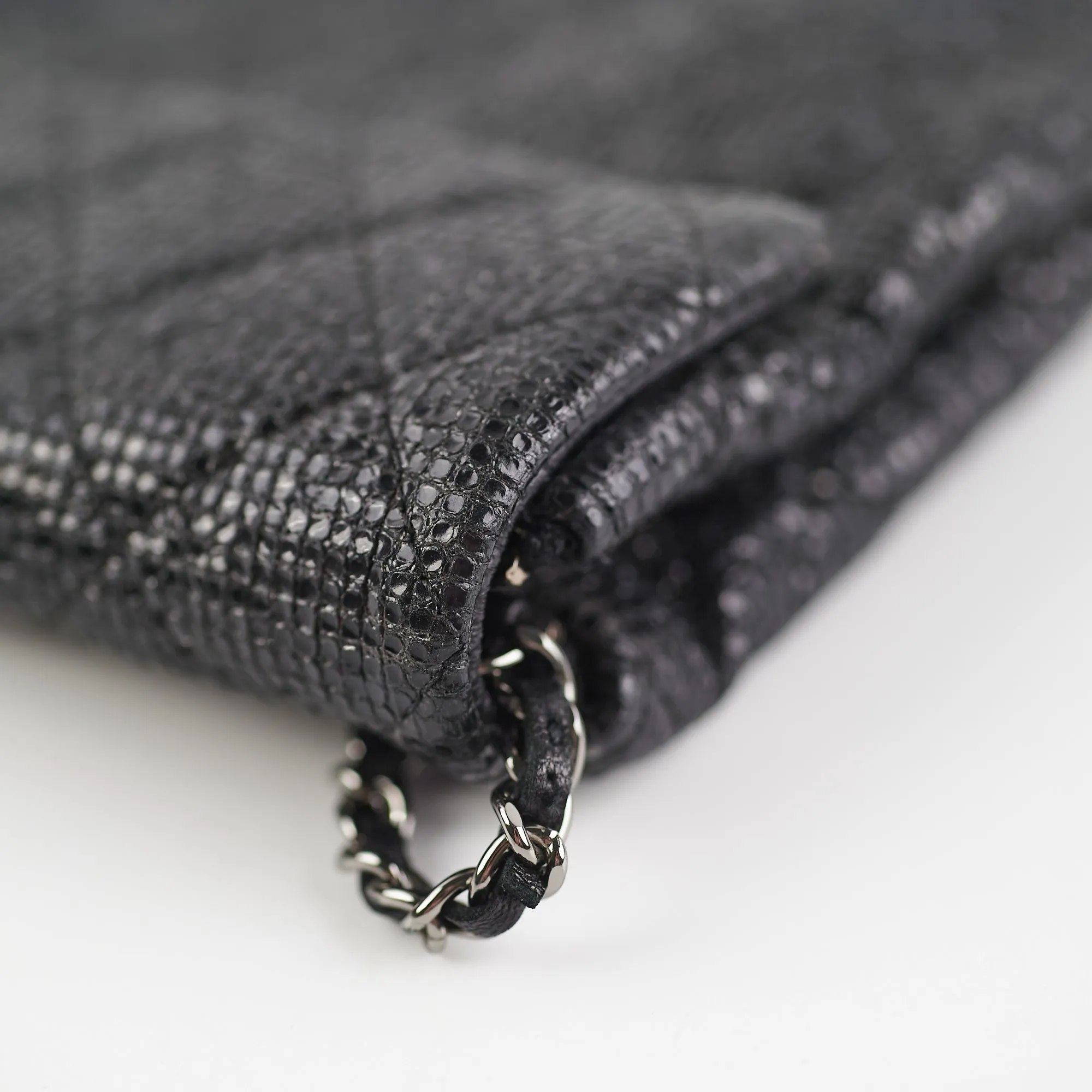 Chanel Black Glittered Calfskin Chain Crossbody Shoulder Bag Wallet Black