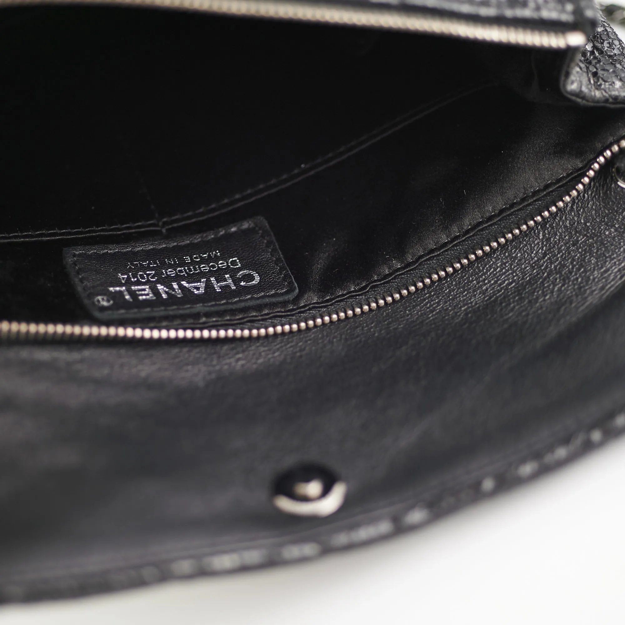 Chanel Black Glittered Calfskin Chain Crossbody Shoulder Bag Wallet Black