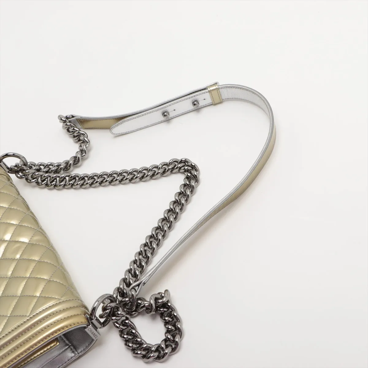 Chanel Boy Chanel 25 Patent Leather Chain Shoulder Bag G x Silver Silver  17 A67086