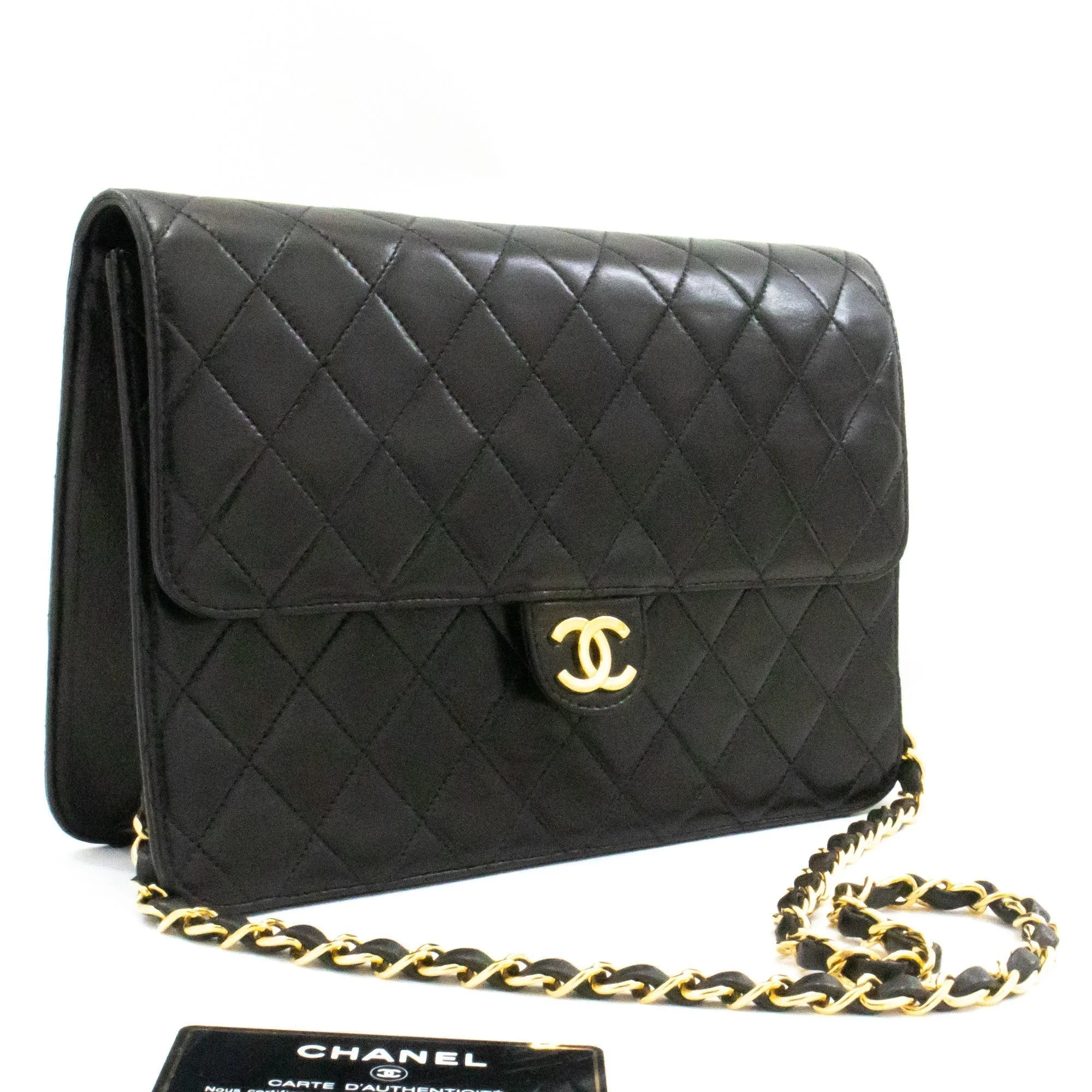 CHANEL Chain Shoulder Bag Clutch Black Quilted Flap Lambskin Purse k36