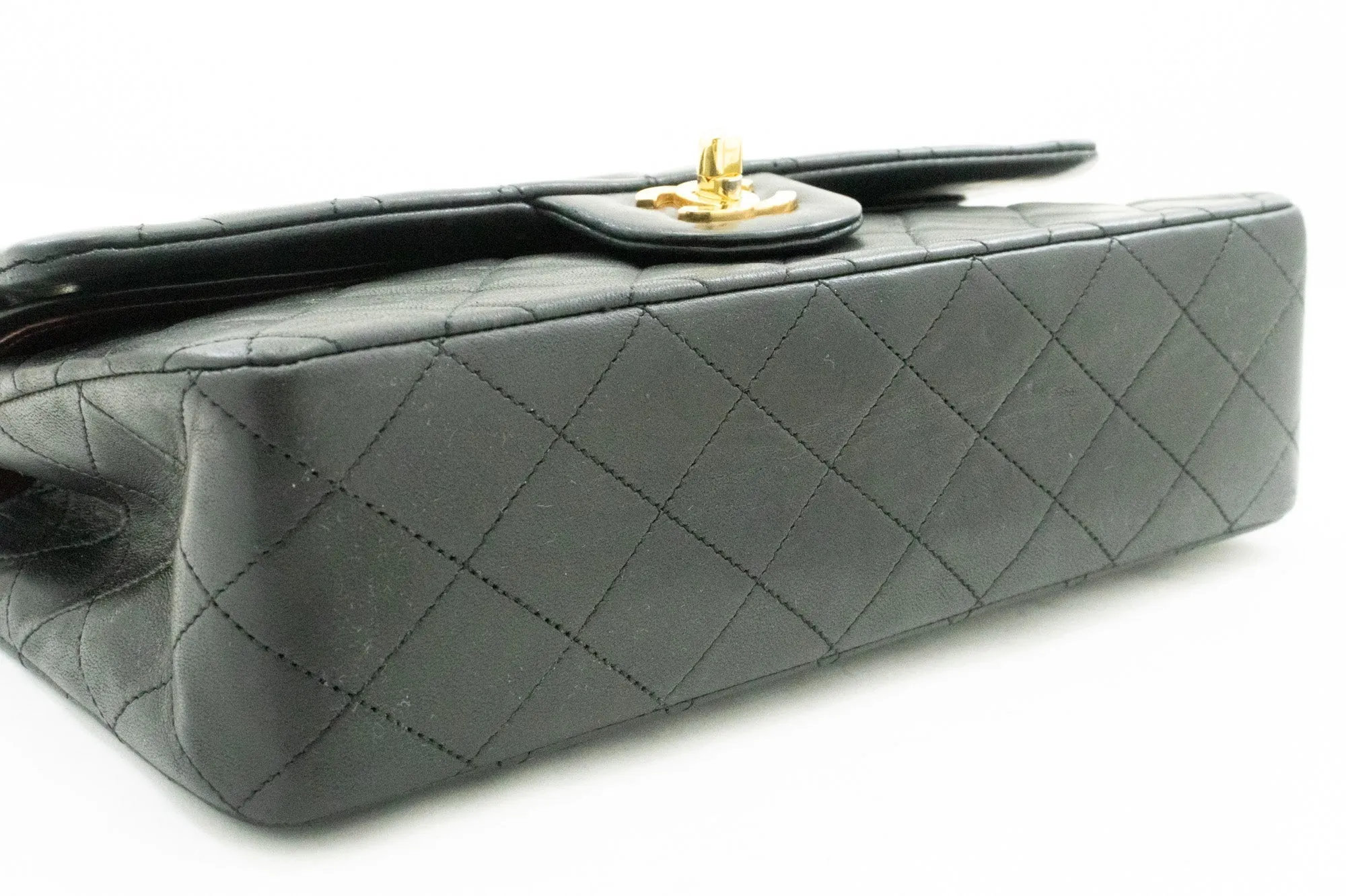 CHANEL Classic Double Flap 10" Chain Shoulder Bag Black Lambskin k62