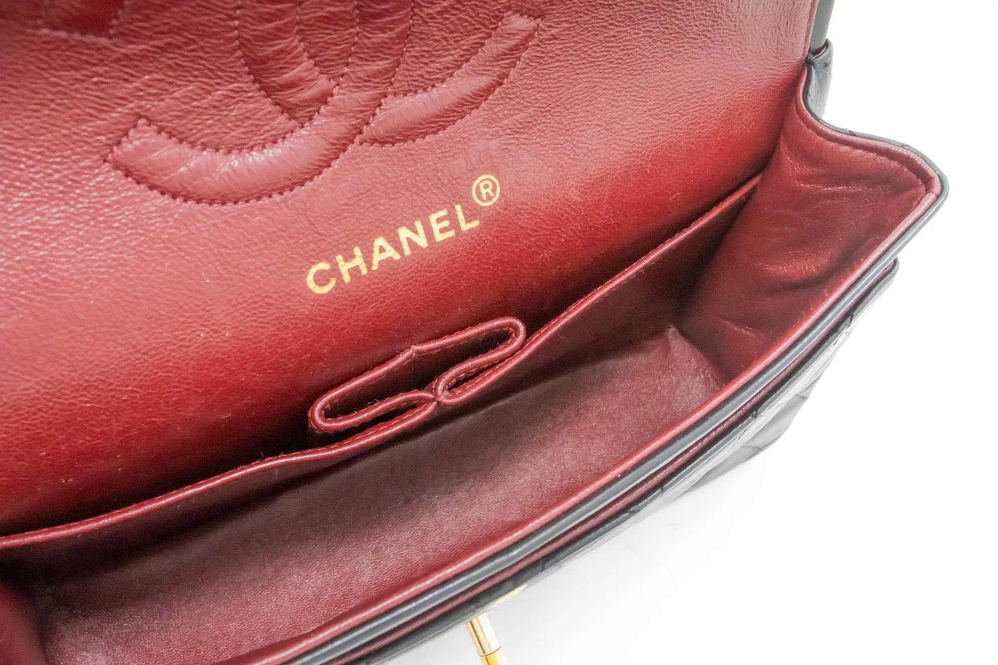 CHANEL Classic Double Flap 10" Chain Shoulder Bag Black Lambskin k62