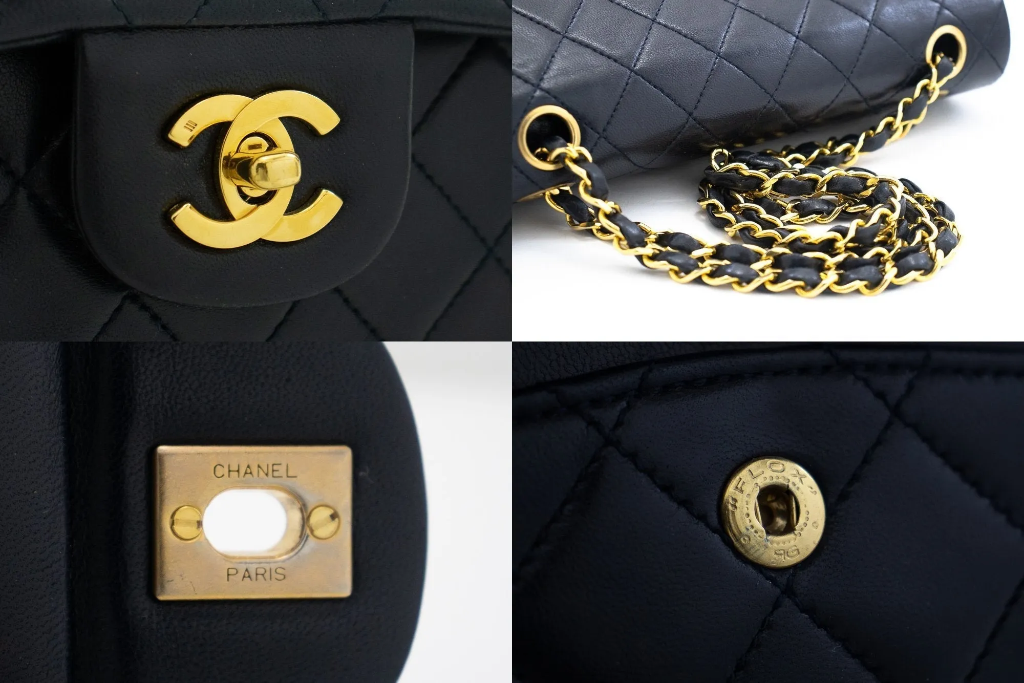 CHANEL Classic Double Flap 9" Chain Shoulder Bag Navy Lambskin g71