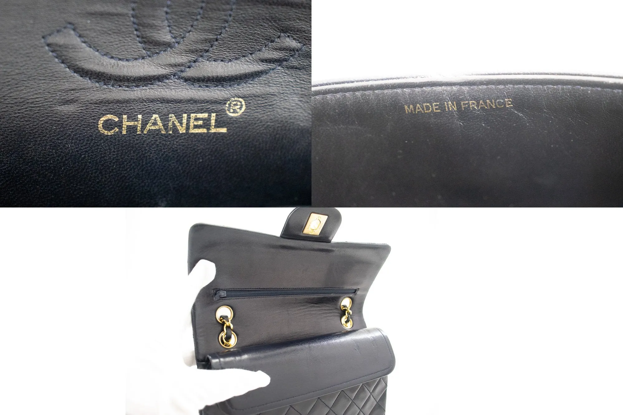 CHANEL Classic Double Flap 9" Chain Shoulder Bag Navy Lambskin g71