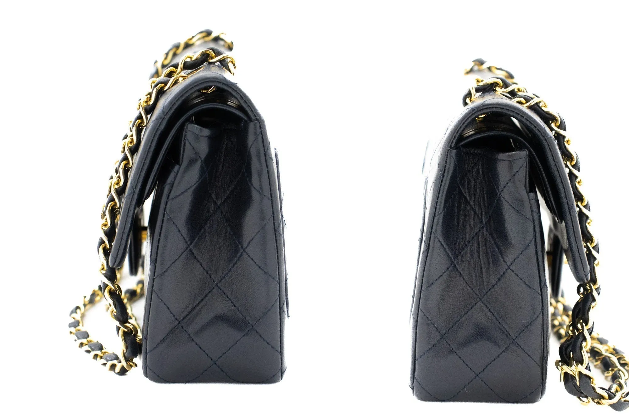 CHANEL Classic Double Flap 9" Chain Shoulder Bag Navy Lambskin g71