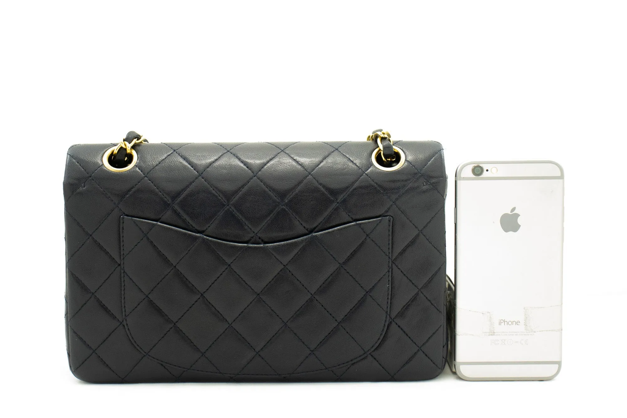 CHANEL Classic Double Flap 9" Chain Shoulder Bag Navy Lambskin g71