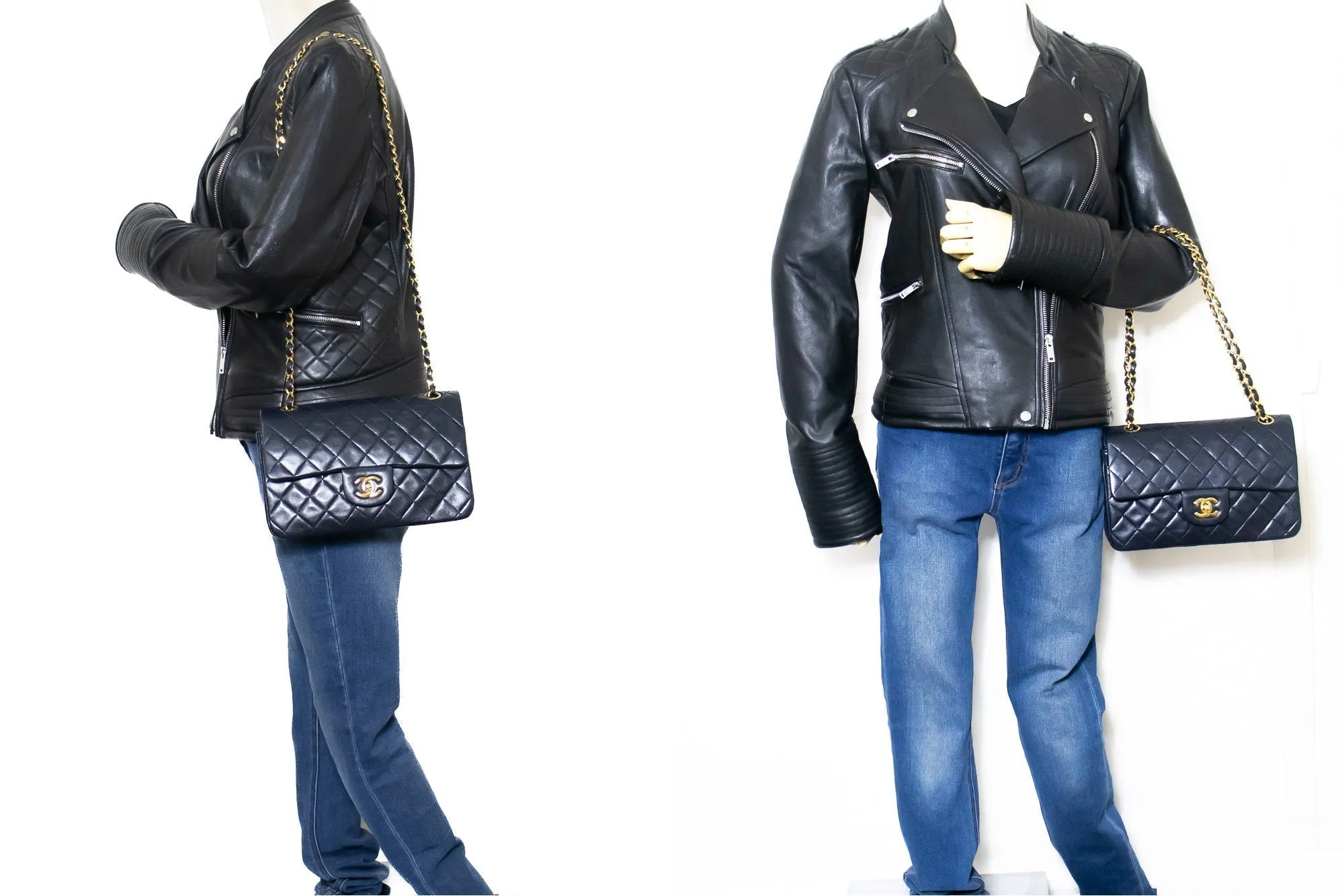 CHANEL Classic Double Flap 9" Chain Shoulder Bag Navy Lambskin g71