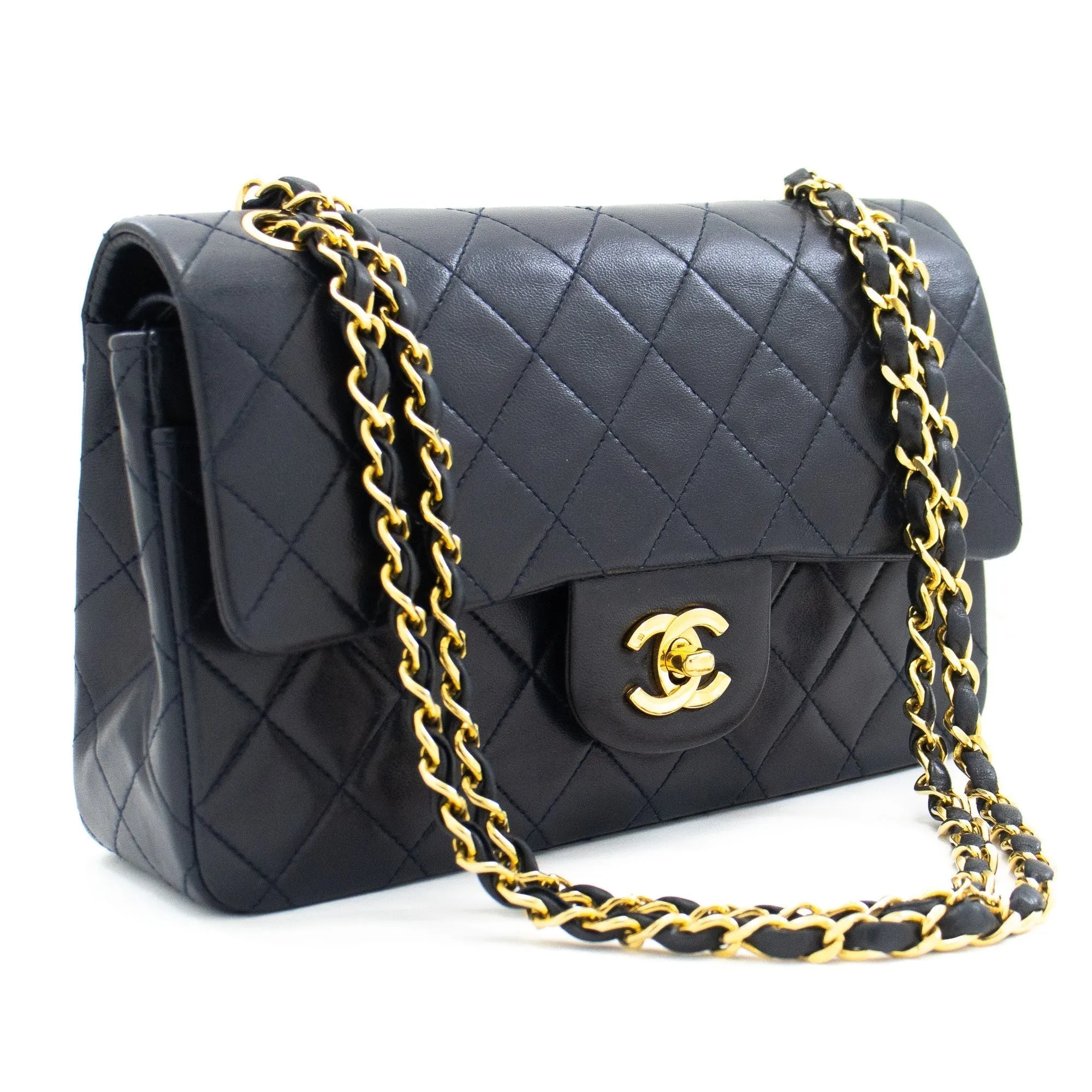 CHANEL Classic Double Flap 9" Chain Shoulder Bag Navy Lambskin g71