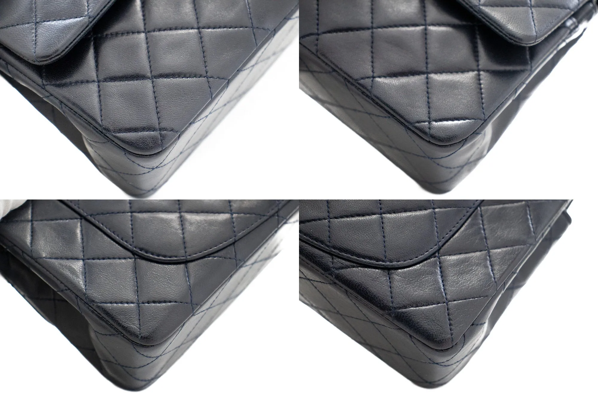 CHANEL Classic Double Flap 9" Chain Shoulder Bag Navy Lambskin g71