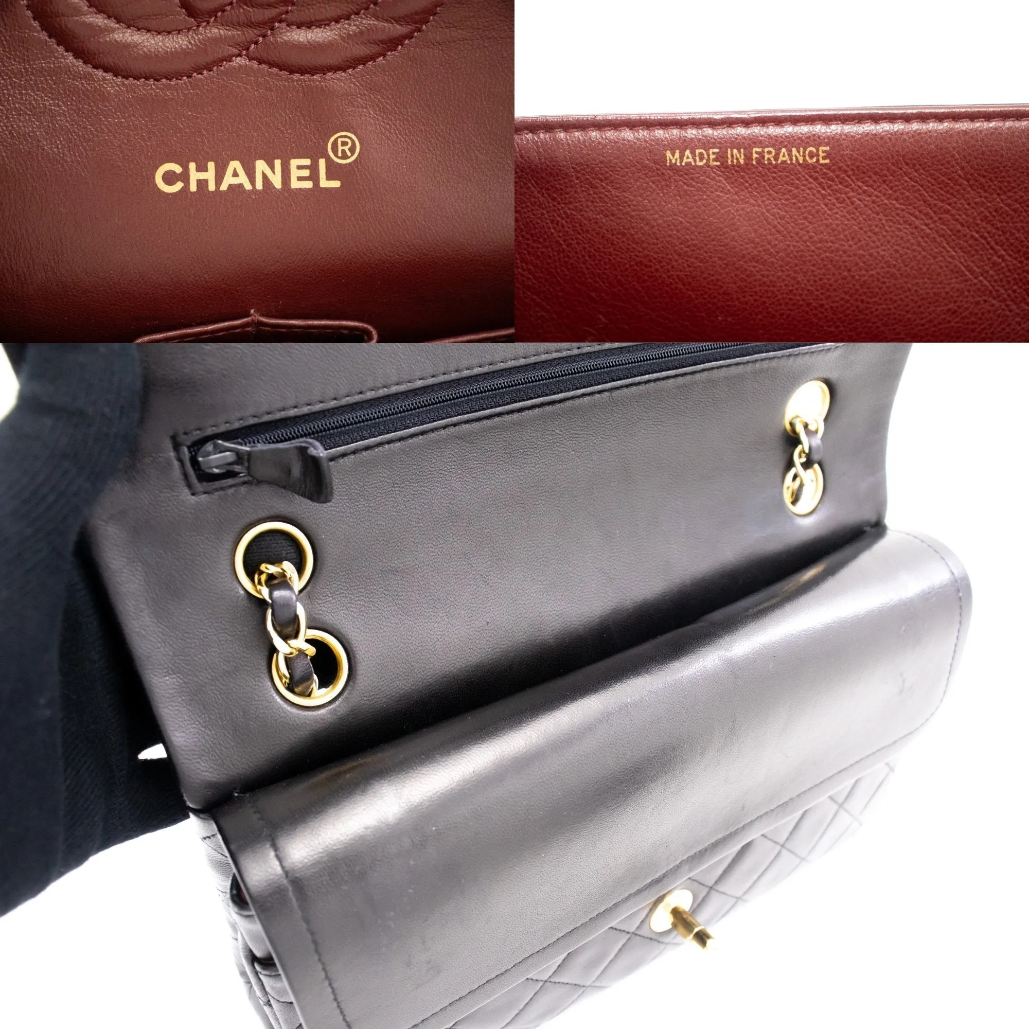 CHANEL Classic Double Flap Medium Chain Shoulder Bag Black Lamb k70