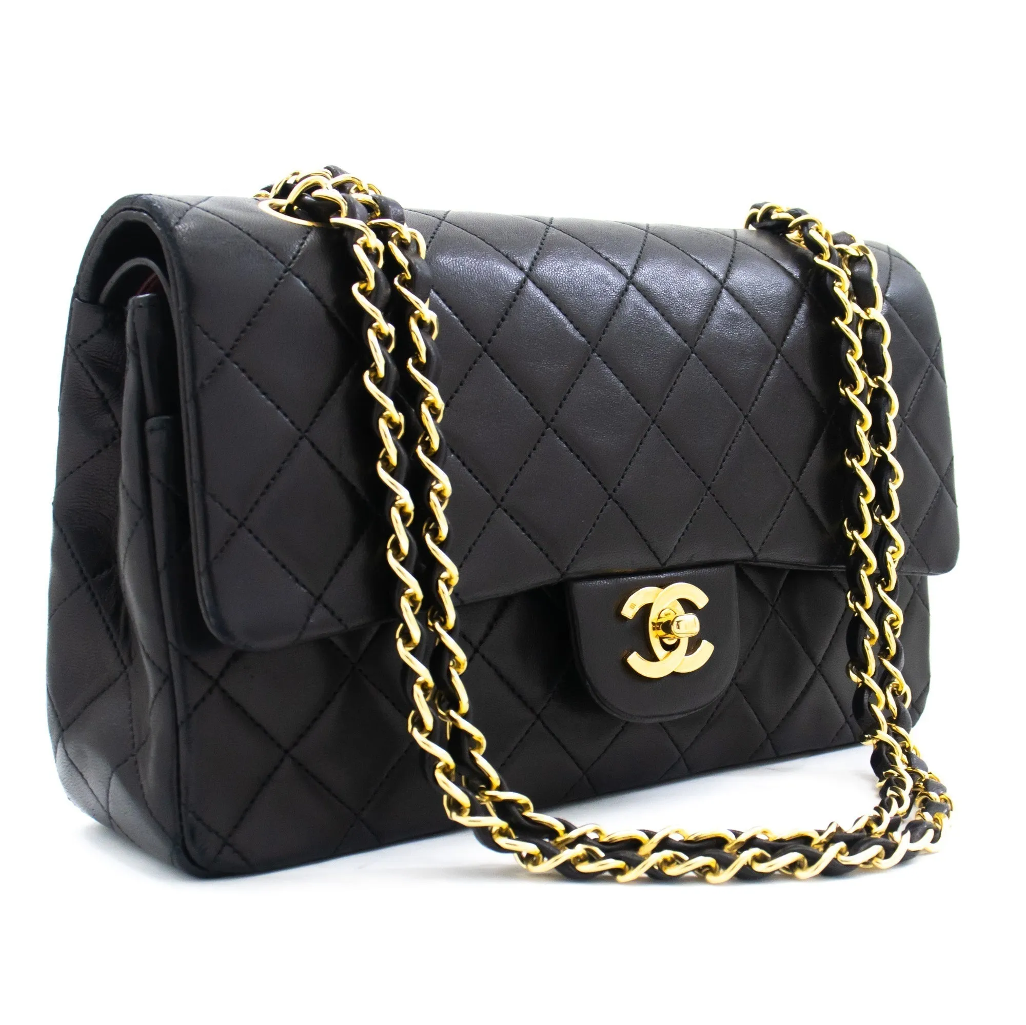 CHANEL Classic Double Flap Medium Chain Shoulder Bag Black Lamb k70
