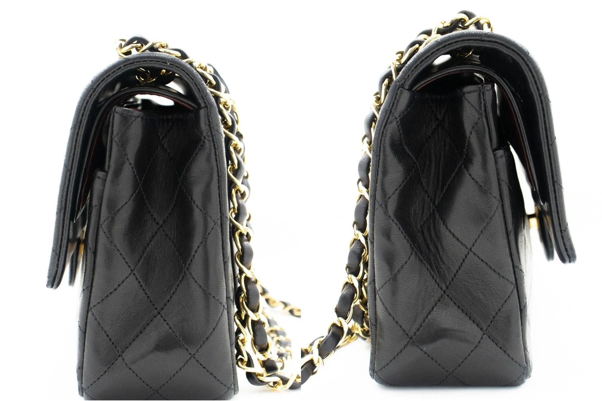 CHANEL Classic Double Flap Medium Chain Shoulder Bag Black Lamb k70