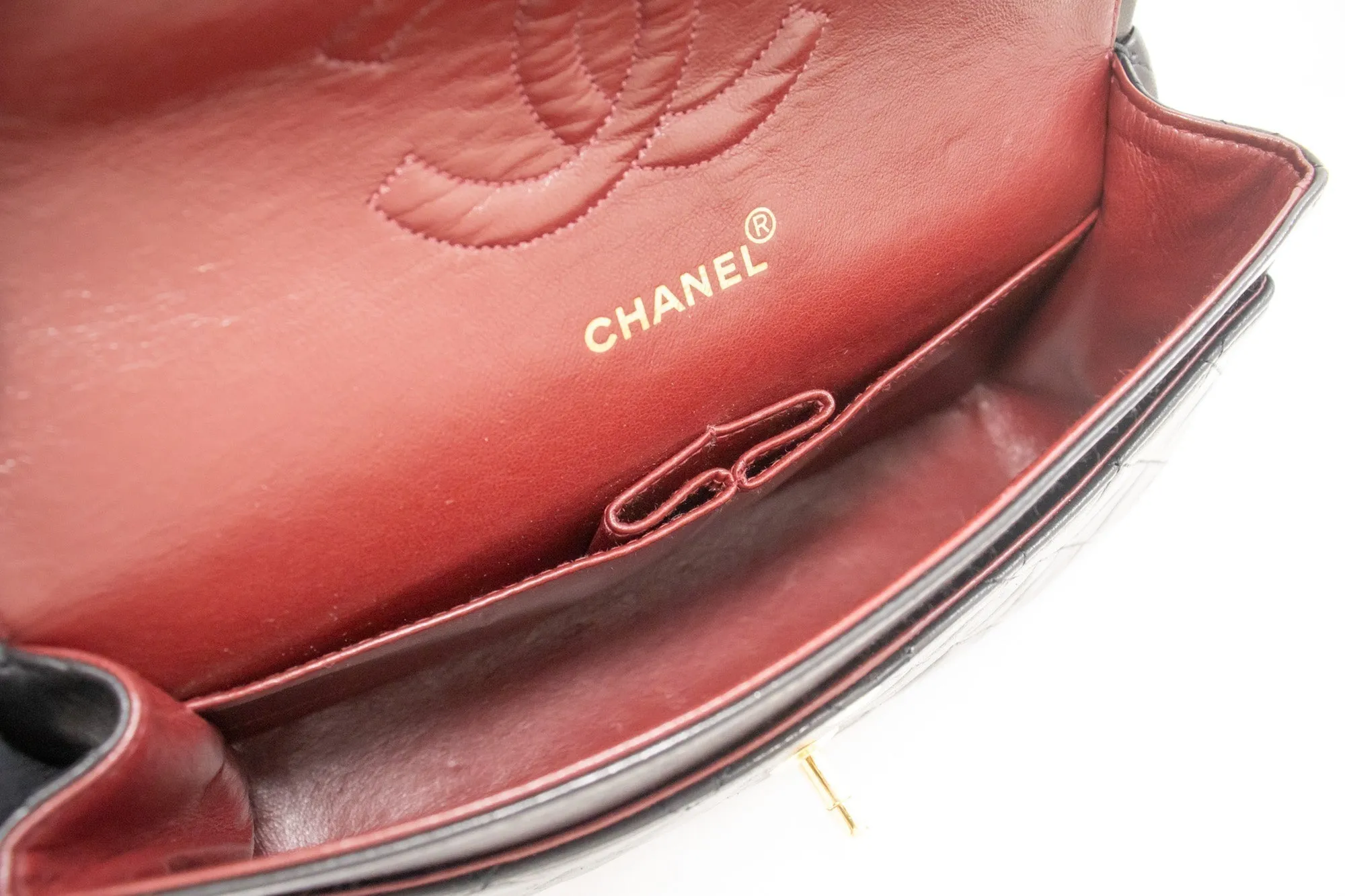 CHANEL Classic Double Flap Medium Chain Shoulder Bag Black Lamb k70