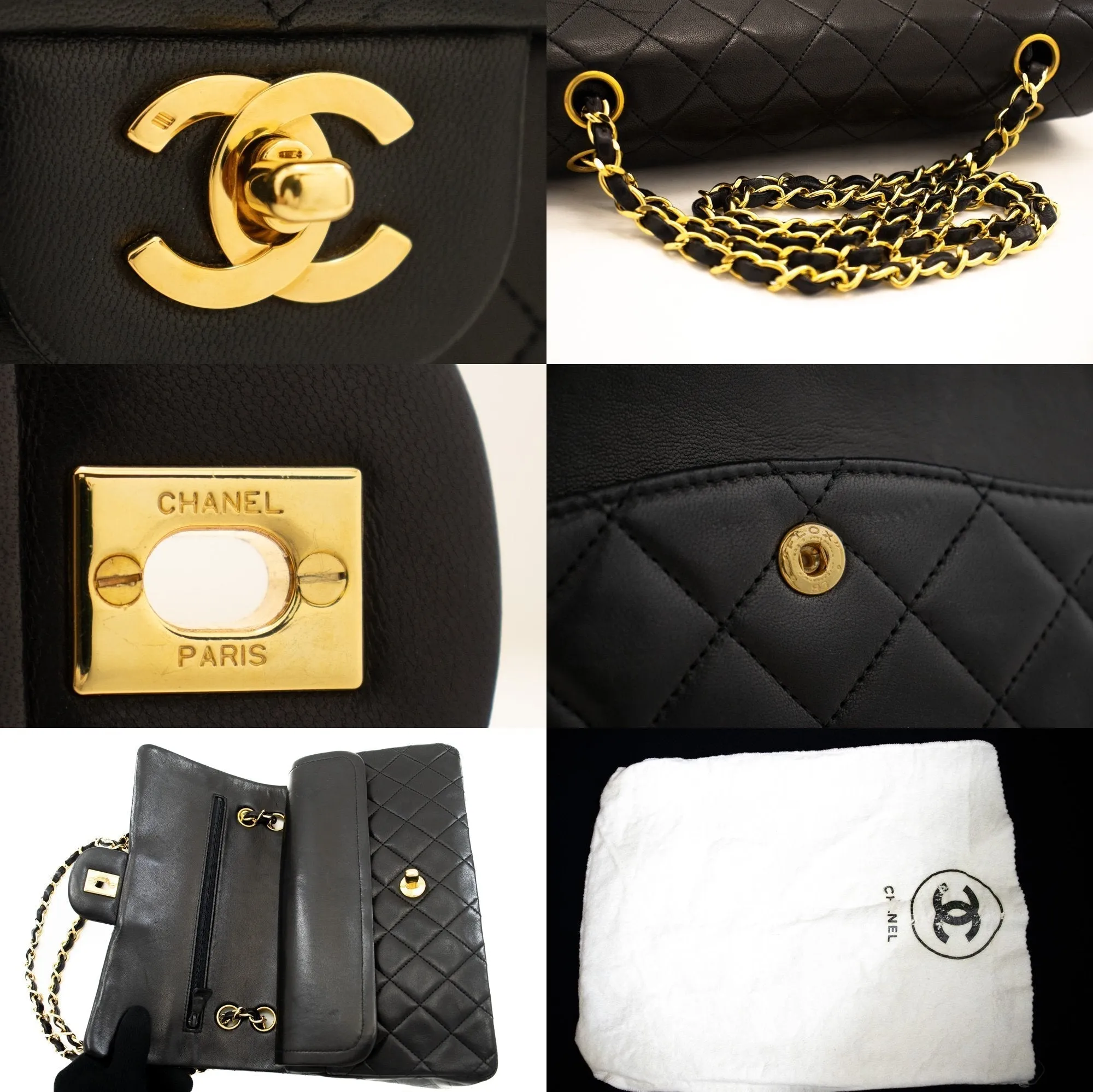 CHANEL Classic Double Flap Medium Chain Shoulder Bag Black Lamb k70