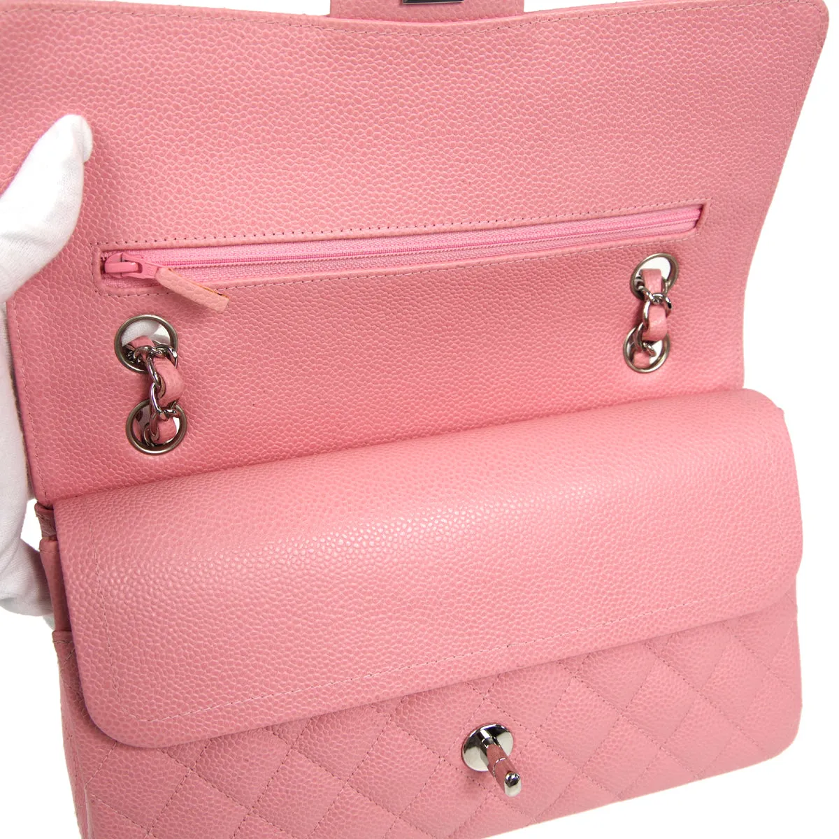 CHANEL * Classic Double Flap Medium Shoulder Bag Pink Caviar