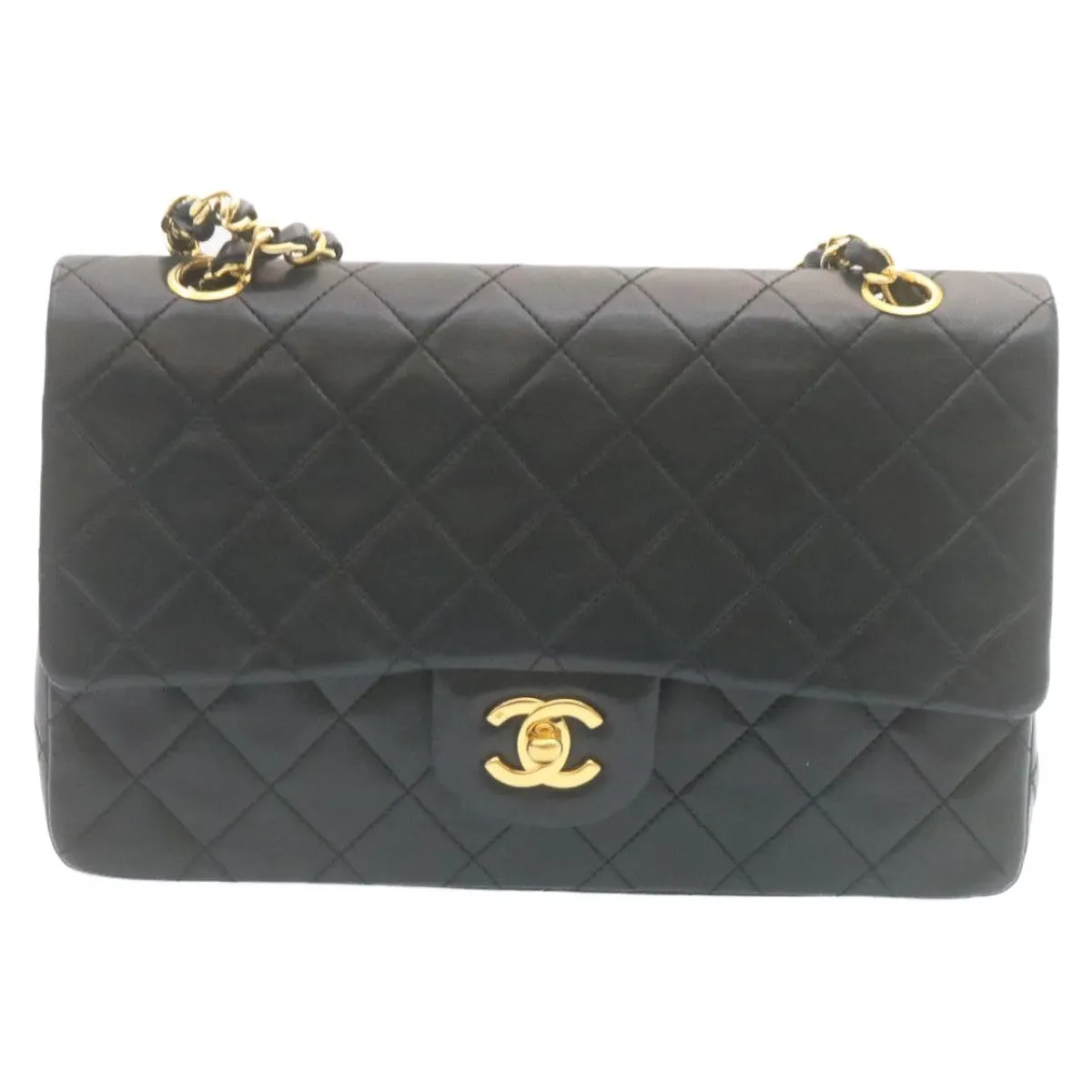 CHANEL Classic Matelasse 25 Chain Flap Shoulder Bag Lamb Skin Black Auth 27848A
