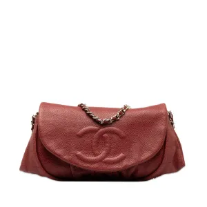 Chanel Coco Half Moon Chain Shoulder Bag Wine Red Silver Caviar S  CHANEL