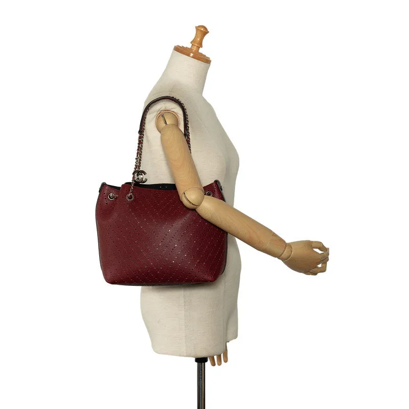 Chanel Cocomark V  Chain Shoulder Bag Wine Red Leather Lady Chanel