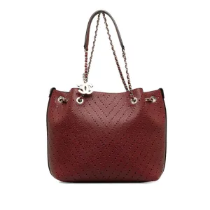 Chanel Cocomark V  Chain Shoulder Bag Wine Red Leather Lady Chanel