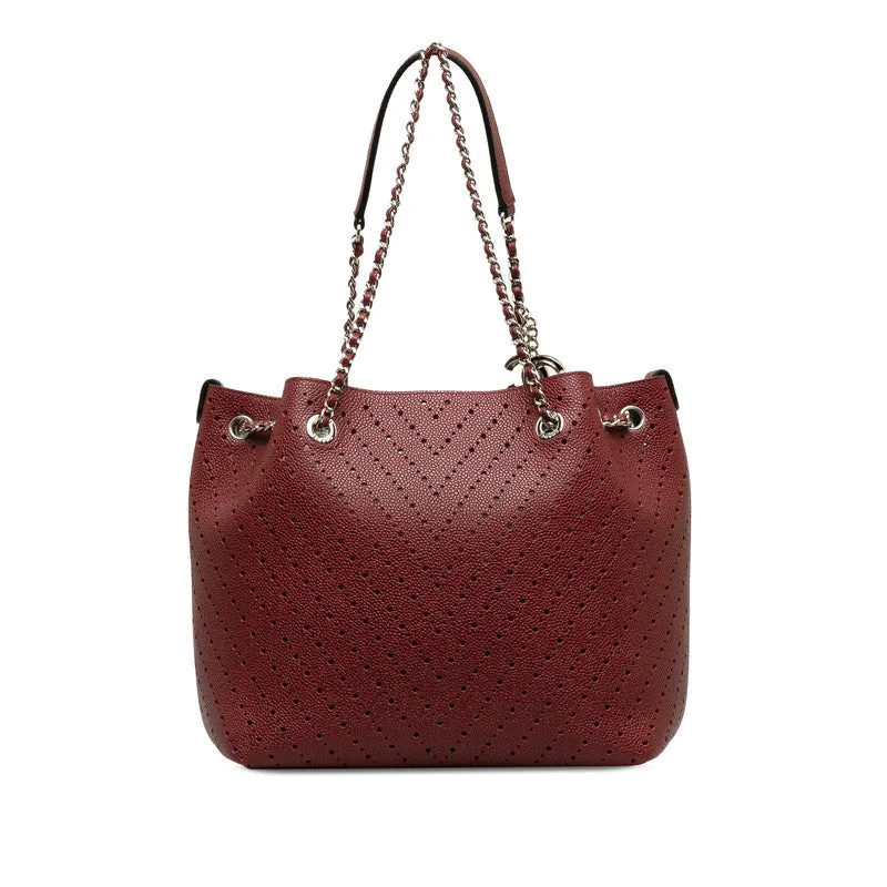 Chanel Cocomark V  Chain Shoulder Bag Wine Red Leather Lady Chanel