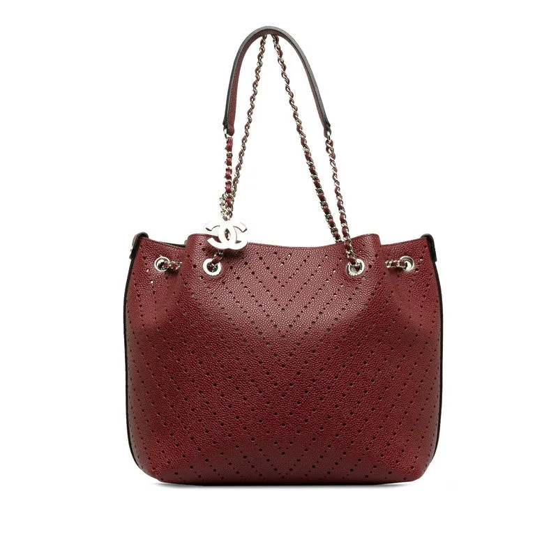 Chanel Cocomark V  Chain Shoulder Bag Wine Red Leather Lady Chanel