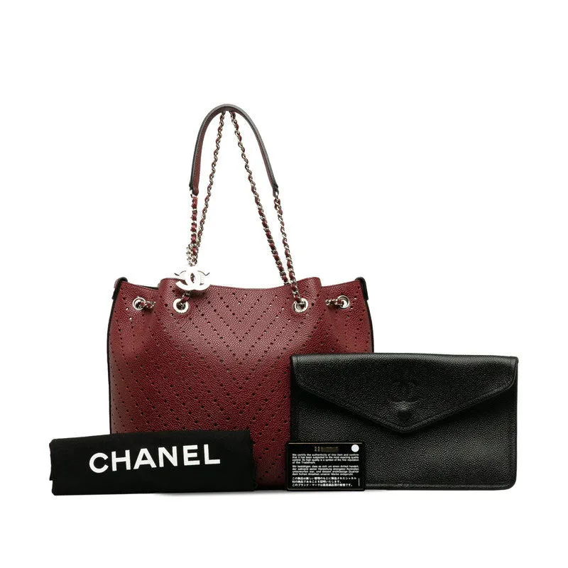 Chanel Cocomark V  Chain Shoulder Bag Wine Red Leather Lady Chanel