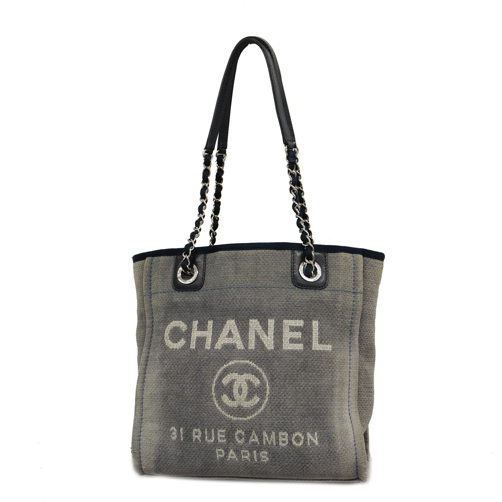CHANEL   Deauville Shoulder Bag Women's Canvas,Leather Shoulder Bag Navy