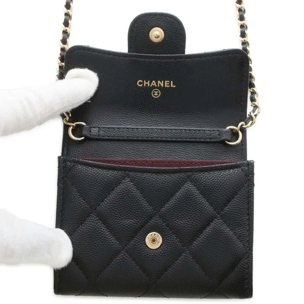 CHANEL Matelasse ChainShoulder Card Case Black AP0238 Caviar Leather