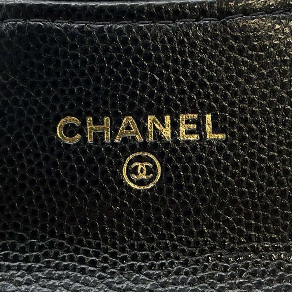 CHANEL Matelasse ChainShoulder Card Case Black AP0238 Caviar Leather