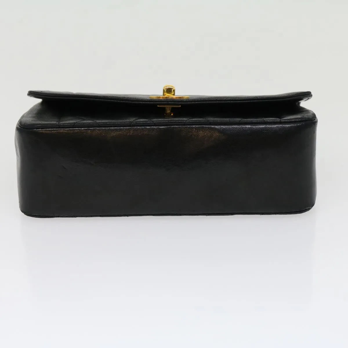 CHANEL Matelasse Diana Turn Lock Chain Shoulder Bag Lamb Skin Black Auth ar7368A