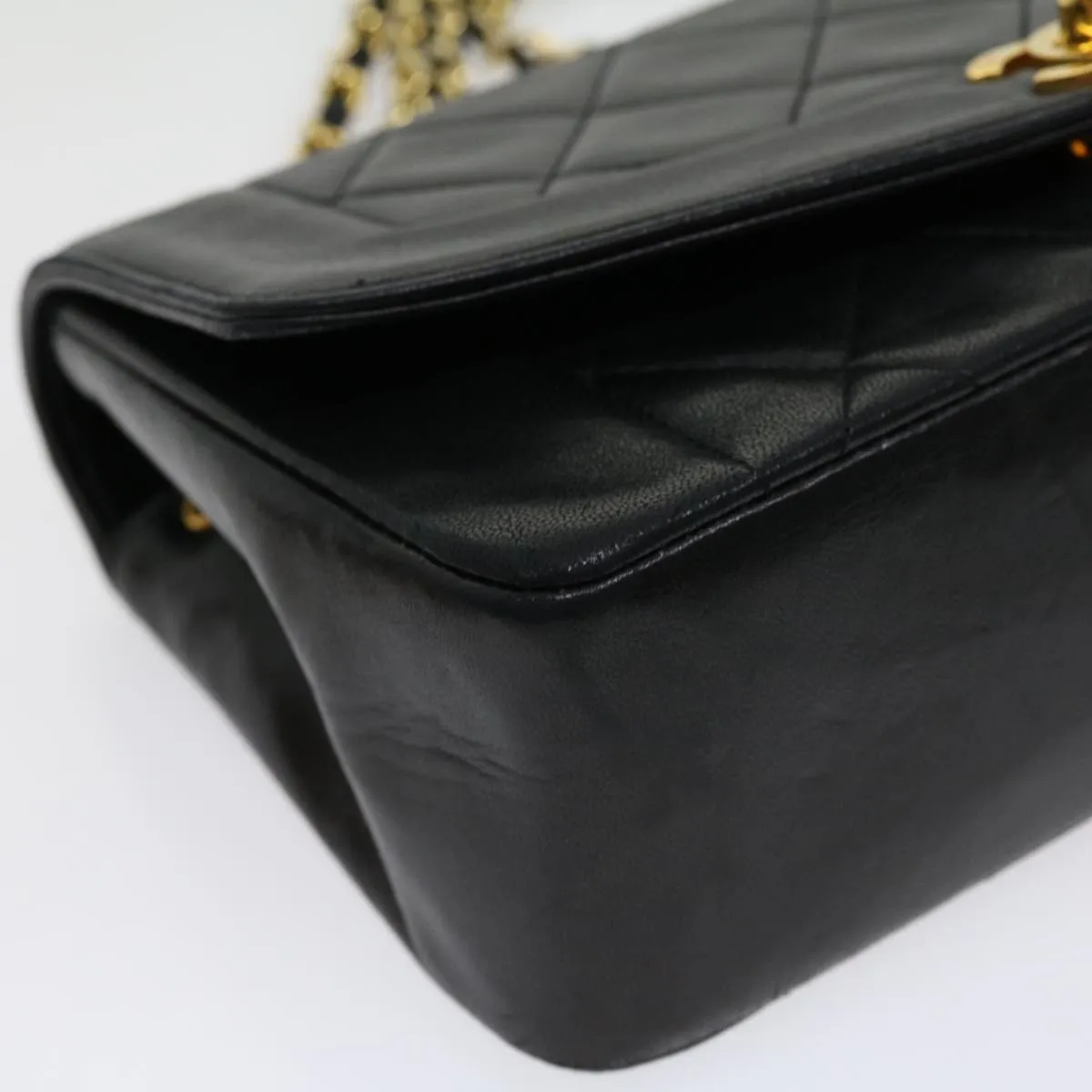 CHANEL Matelasse Diana Turn Lock Chain Shoulder Bag Lamb Skin Black Auth ar7368A