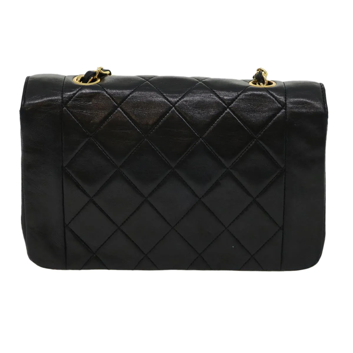 CHANEL Matelasse Diana Turn Lock Chain Shoulder Bag Lamb Skin Black Auth ar7368A
