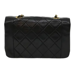 CHANEL Matelasse Diana Turn Lock Chain Shoulder Bag Lamb Skin Black Auth ar7368A