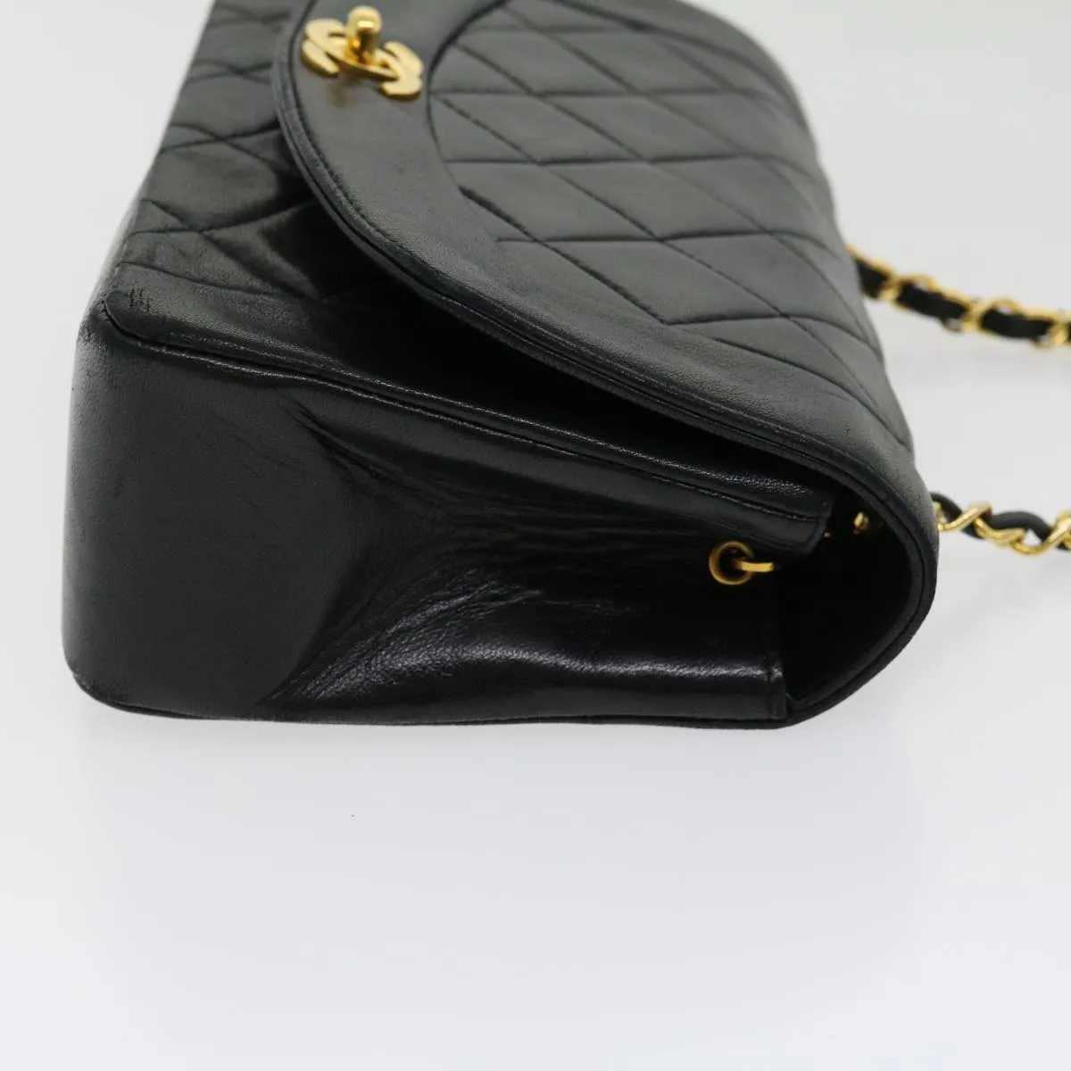 CHANEL Matelasse Diana Turn Lock Chain Shoulder Bag Lamb Skin Black Auth ar7368A