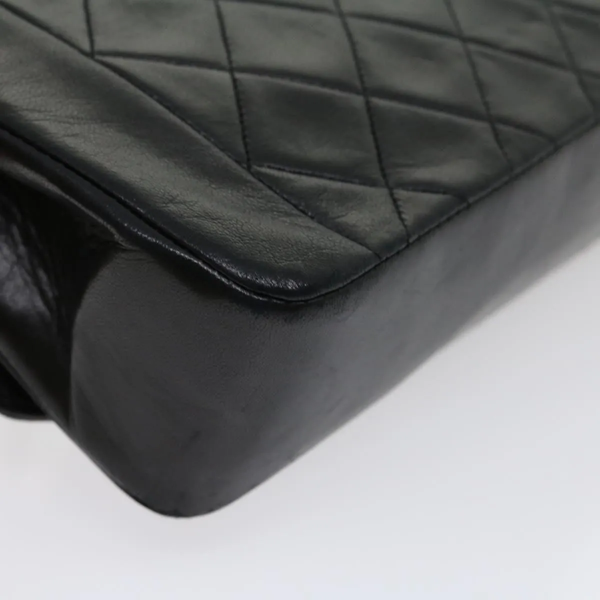 CHANEL Matelasse Diana Turn Lock Chain Shoulder Bag Lamb Skin Black Auth ar7368A
