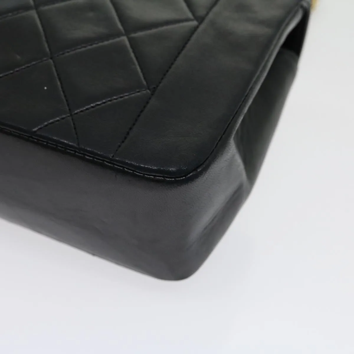 CHANEL Matelasse Diana Turn Lock Chain Shoulder Bag Lamb Skin Black Auth ar7368A